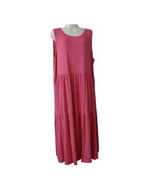 Nuggles Women Sleeveless Tiered Midi Tank Dress Pink Size 3XL Vacation Casual